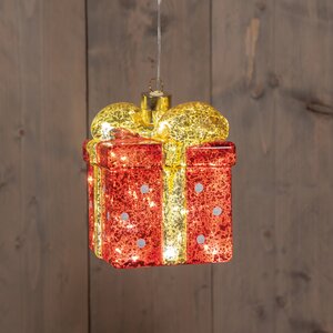 Anna's Collection Glazen cadeau met LED - B10,5xH13,3cm Rood - afbeelding 3