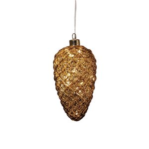 Anna's Collection Glazen dennenappel met LED - H17cm Bruin - afbeelding 1