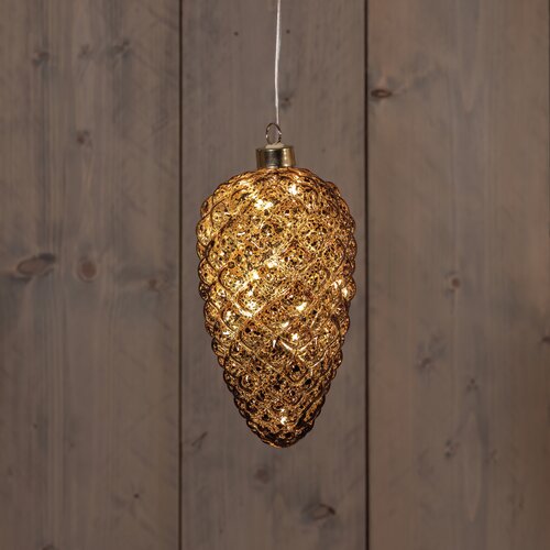 Anna's Collection Glazen dennenappel met LED - H17cm Bruin - afbeelding 2