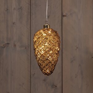 Anna's Collection Glazen dennenappel met LED - H17cm Bruin - afbeelding 2