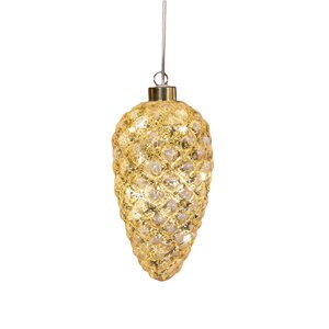 Anna's Collection Glazen dennenappel met LED - H17cm Goud - afbeelding 1