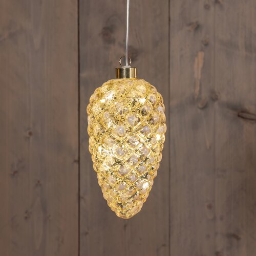 Anna's Collection Glazen dennenappel met LED - H17cm Goud - afbeelding 2