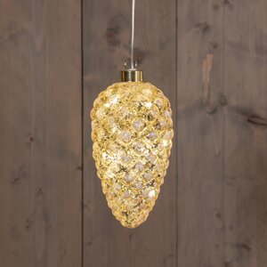 Anna's Collection Glazen dennenappel met LED - H17cm Goud - afbeelding 2