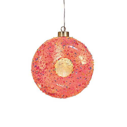 Anna's Collection Glazen donut met LED - B15xH16cm Roze - afbeelding 1