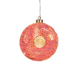 Anna's Collection Glazen donut met LED - B15xH16cm Roze - afbeelding 1