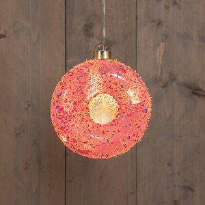 Anna's Collection Glazen donut met LED - B15xH16cm Roze - afbeelding 3