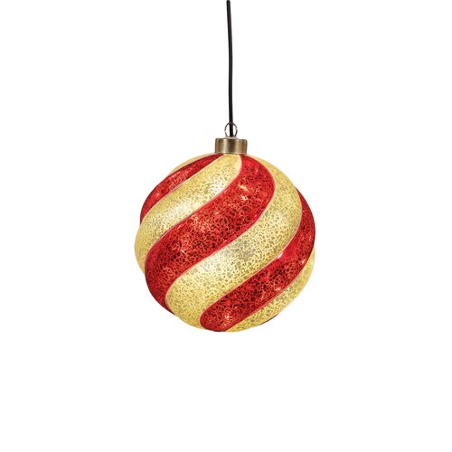Anna's Collection Glazen kerstbal draaiend met LED - D15cm Rood en wit - afbeelding 1