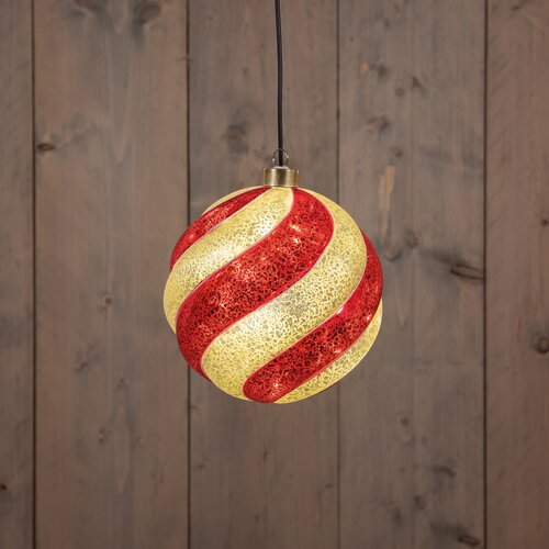 Anna's Collection Glazen kerstbal draaiend met LED - D15cm Rood en wit - afbeelding 2