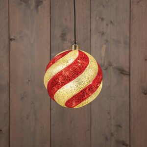 Anna's Collection Glazen kerstbal draaiend met LED - D15cm Rood en wit - afbeelding 2