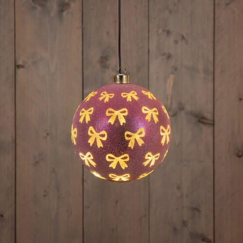 Anna's Collection Glazen kerstbal draaiend met LED - D15cm Roze - afbeelding 2