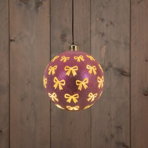 Anna's Collection Glazen kerstbal draaiend met LED - D15cm Roze - afbeelding 2