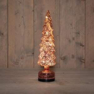 Anna's Collection Glazen kerstboom draaiend met LED - D10xH38,5cm Roze - afbeelding 3
