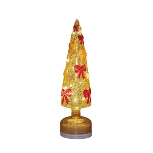Anna's Collection Glazen kerstboom draaiend met LED - D9xH34cm Brons - afbeelding 1