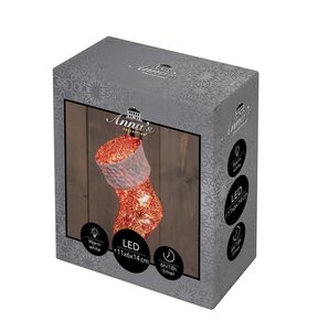 Anna's Collection Glazen kerstsok met LED - B11xH13,4cm Rood - afbeelding 2