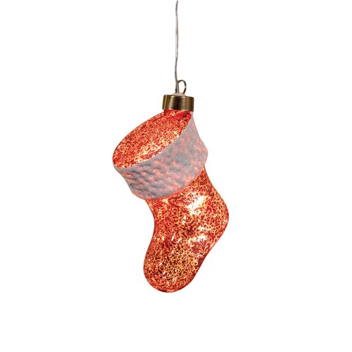 Anna's Collection Glazen kerstsok met LED - B11xH13,4cm Rood - afbeelding 1