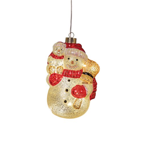 Anna's Collection Glazen sneeuwpop met LED - B10,5xH19cm Wit - afbeelding 1