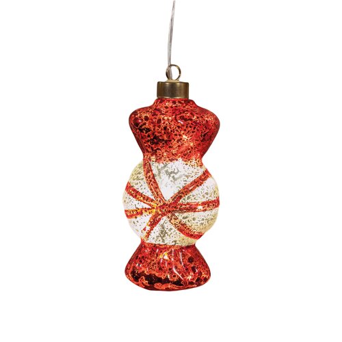 Anna's Collection Glazen snoepje met LED - B7,5xH16cm Rood en wit - afbeelding 1
