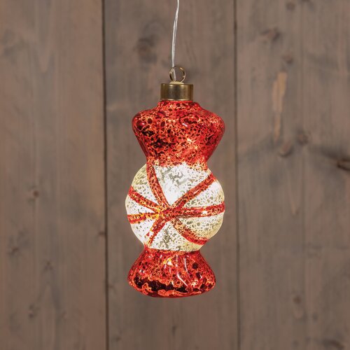 Anna's Collection Glazen snoepje met LED - B7,5xH16cm Rood en wit - afbeelding 3