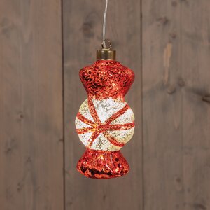 Anna's Collection Glazen snoepje met LED - B7,5xH16cm Rood en wit - afbeelding 3