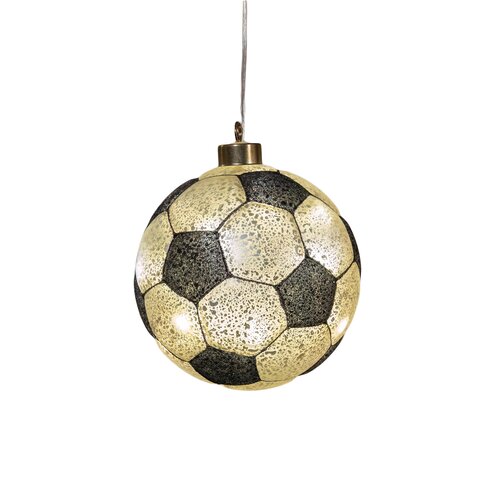 Anna's Collection Glazen voetbal met LED - Zwart en wit - afbeelding 1