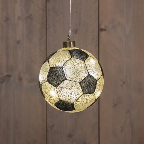 Anna's Collection Glazen voetbal met LED - Zwart en wit - afbeelding 2