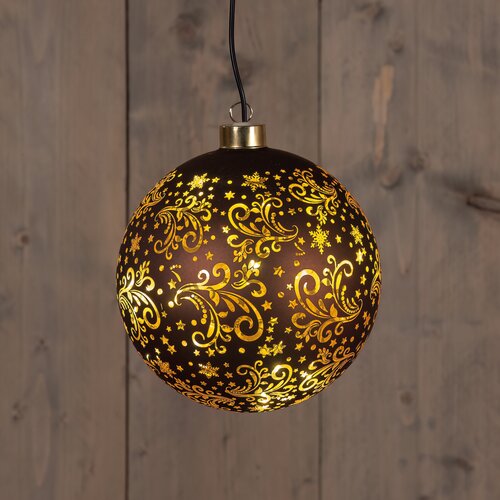 Anna's Collection Kerstbal glas draaiend bruin met verlichting - D 15 cm - afbeelding 2