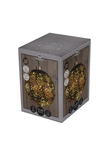 Anna's Collection Kerstbal glas draaiend bruin met verlichting - D 15 cm - afbeelding 1