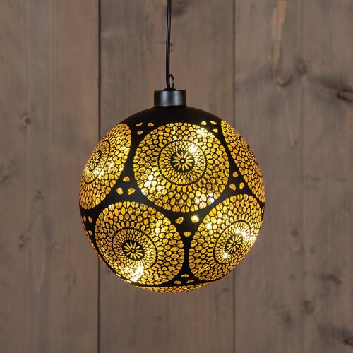 Anna's Collection Kerstbal glas draaiend met cirkels zwart met verlichting - D 15 cm - afbeelding 2