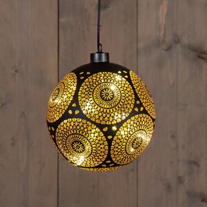 Anna's Collection Kerstbal glas draaiend met cirkels zwart met verlichting - D 15 cm - afbeelding 2