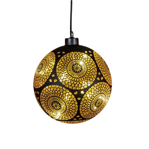 Anna's Collection Kerstbal glas draaiend met cirkels zwart met verlichting - D 15 cm - afbeelding 4