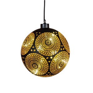 Anna's Collection Kerstbal glas draaiend met cirkels zwart met verlichting - D 15 cm - afbeelding 4