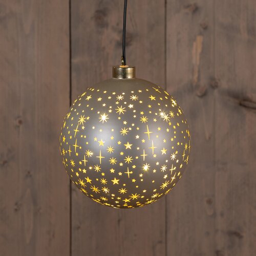 Anna's Collection Kerstbal glas draaiend met sterren mat champagne met verlichting - D 15 cm - afbeelding 2