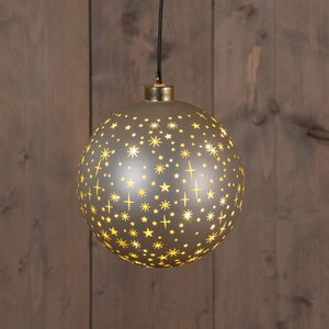 Anna's Collection Kerstbal glas draaiend met sterren mat champagne met verlichting - D 15 cm - afbeelding 2