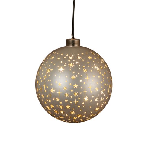 Anna's Collection Kerstbal glas draaiend met sterren mat champagne met verlichting - D 15 cm - afbeelding 4
