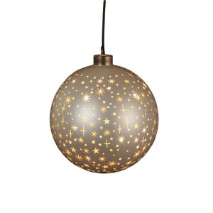 Anna's Collection Kerstbal glas draaiend met sterren mat champagne met verlichting - D 15 cm - afbeelding 4