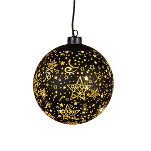 Anna's Collection Kerstbal glas draaiend met sterren zwart met verlichting - D 15 cm - afbeelding 4
