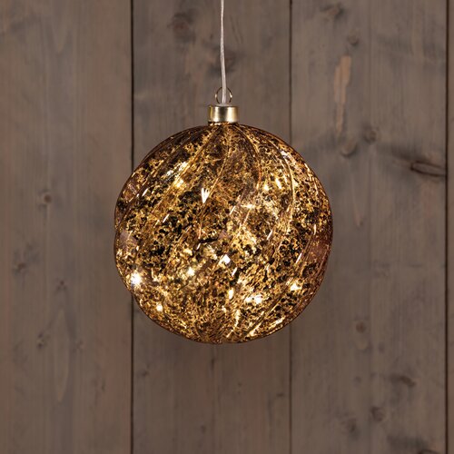 Anna's Collection Kerstbal glas hangend LED - D15cm Mercury bruin - afbeelding 2