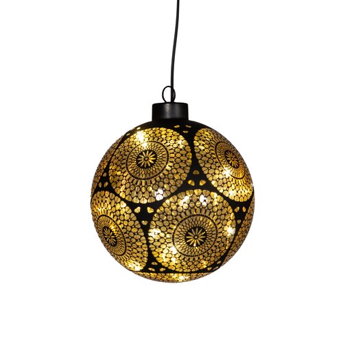 Anna's Collection Kerstbal glas Marrakech zwart/goud met verlichting - Ø 12 cm