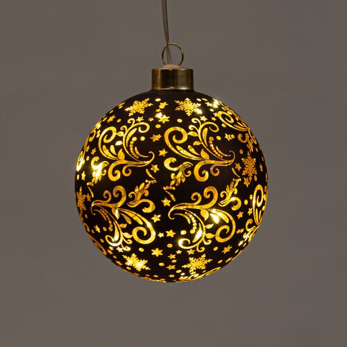 Anna's Collection Kerstbal glas met sterren bruin/goud met verlichting - Ø 10 cm