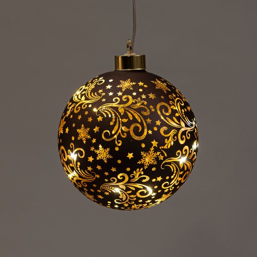 Anna's Collection Kerstbal glas met sterren bruin/goud met verlichting - Ø 12 cm