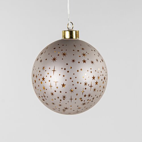 Anna's Collection Kerstbal glas met sterren mat champagne met verlichting - Ø 12 cm
