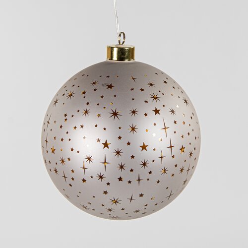 Anna's Collection Kerstbal glas met sterren mat champagne met verlichting - Ø 15 cm