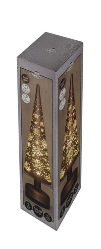 Anna's Collection Kerstboom glas bruin - draaifunctie en verlichting - D 9 x H 39 cm - afbeelding 1