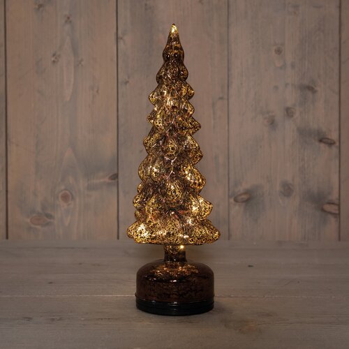 Anna's Collection Kerstboom glas draaiend LED - B11xH33cm Mercury bruin - afbeelding 2