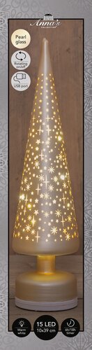 Anna's Collection Kerstboom glas mat champagne met sterren - draaifunctie en verlichting - D 9 x H 3 - afbeelding 3