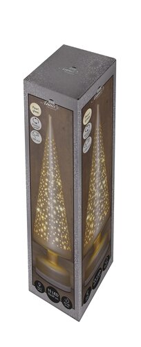 Anna's Collection Kerstboom glas mat champagne met sterren - draaifunctie en verlichting - D 9 x H 3 - afbeelding 1