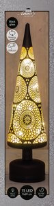 Anna's Collection Kerstboom glas zwart met cirkels - draaifunctie en verlichting - D 9 x H 39 cm - afbeelding 3