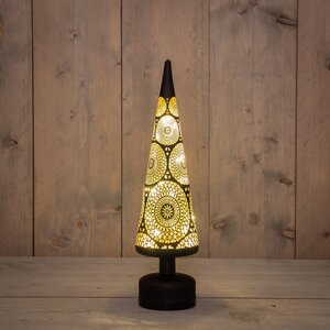 Anna's Collection Kerstboom glas zwart met cirkels - draaifunctie en verlichting - D 9 x H 39 cm - afbeelding 2