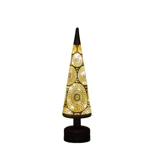 Anna's Collection Kerstboom glas zwart met cirkels - draaifunctie en verlichting - D 9 x H 39 cm - afbeelding 4