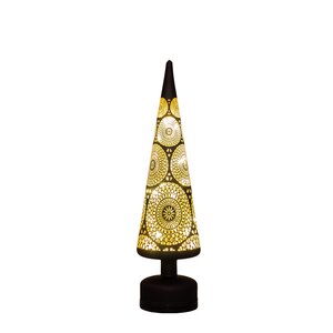 Anna's Collection Kerstboom glas zwart met cirkels - draaifunctie en verlichting - D 9 x H 39 cm - afbeelding 4